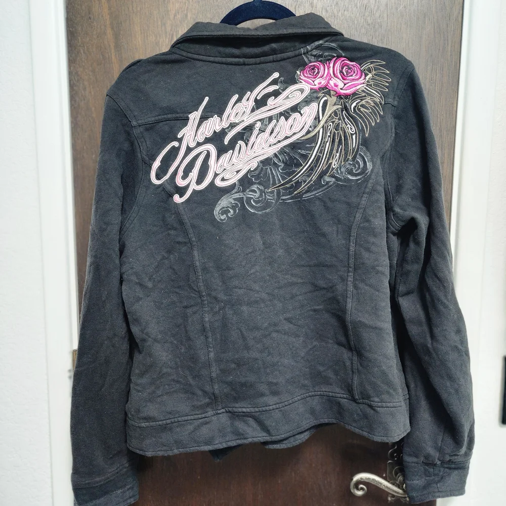 Assymetric Moto Rose Embroidered Harley Dsvidson Jacket XL - Picture 2 of 11